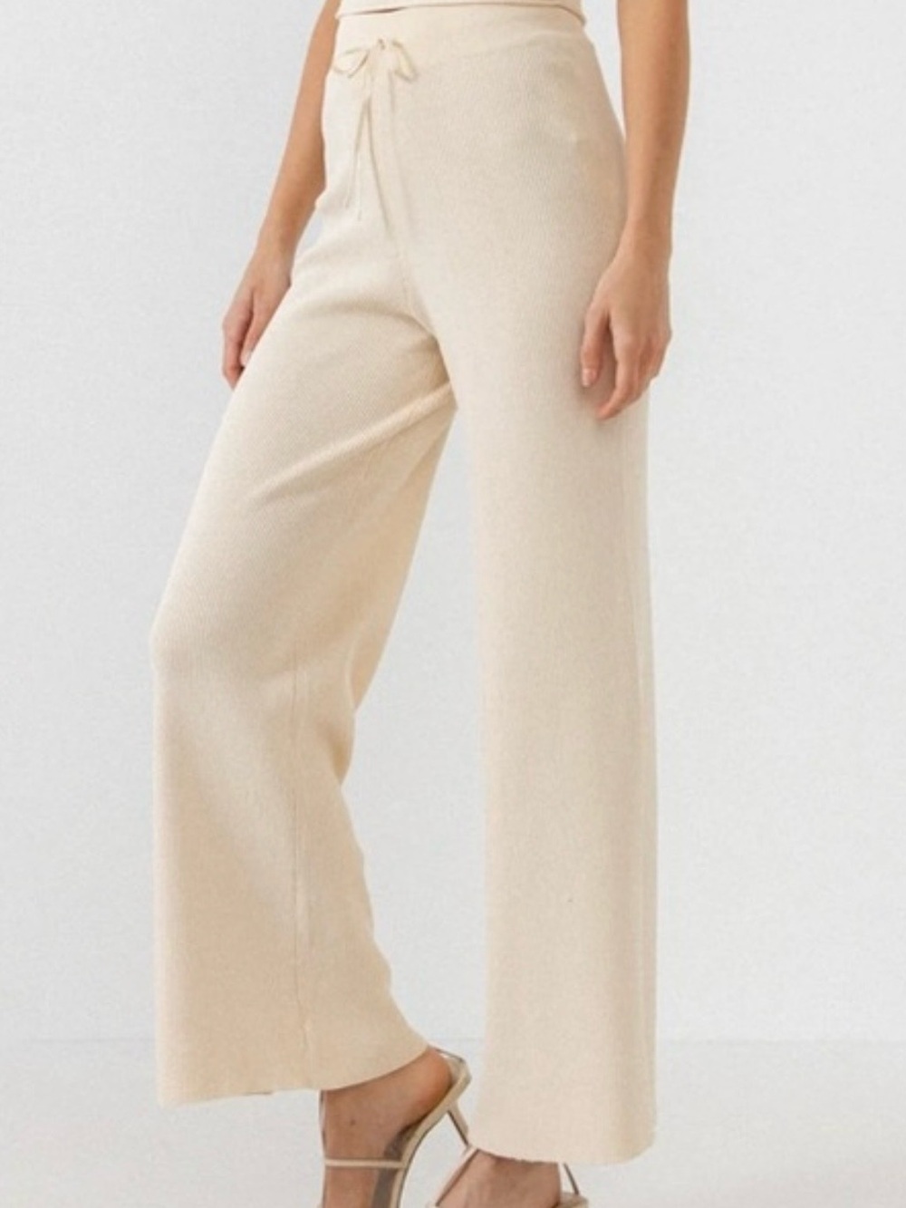 🌷🌷Endless Rose Cream Wide-Leg Drawstring Ribbed Pants🌷🌷 - Picture 1 of 9